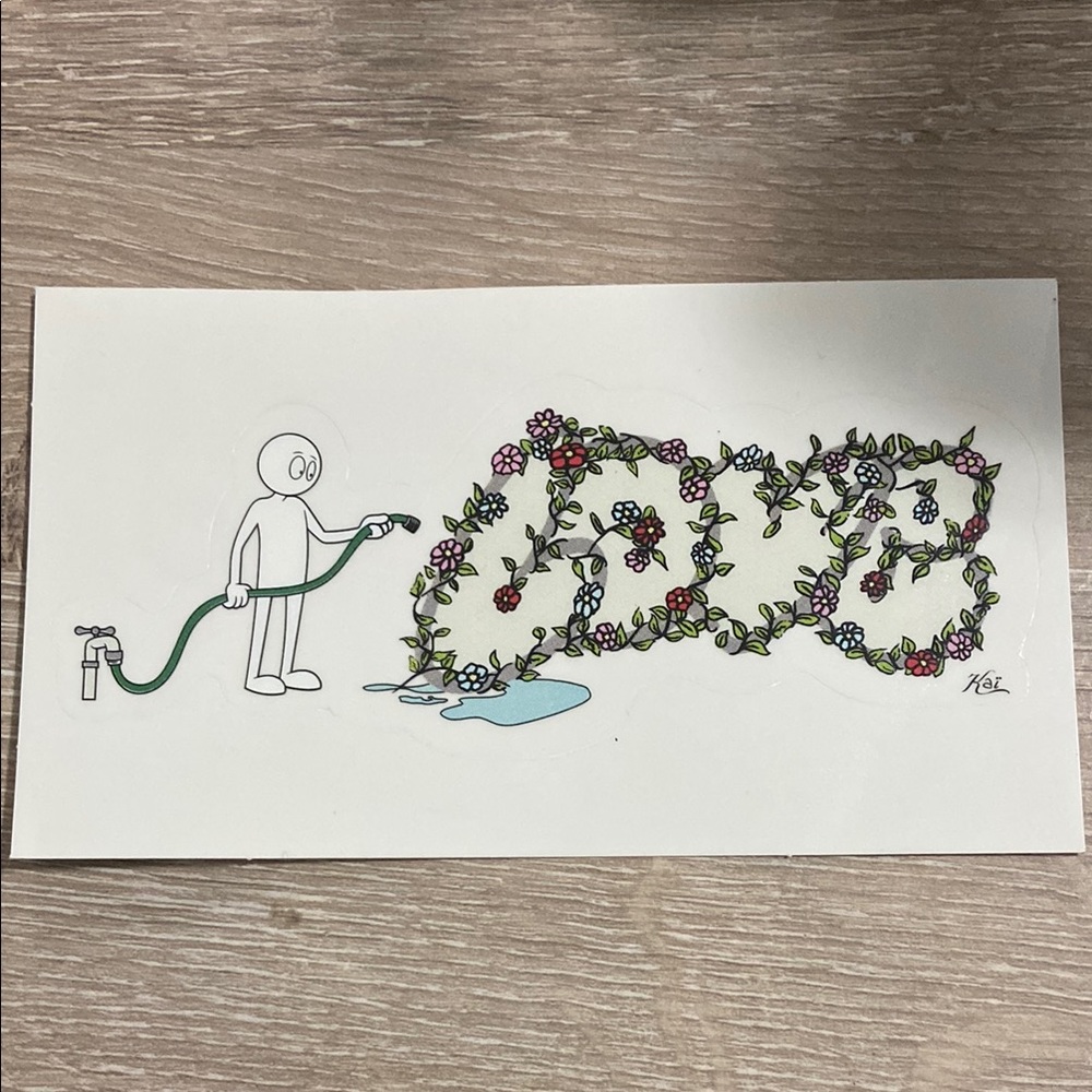 Floral Art Sticker with Cartoon Character